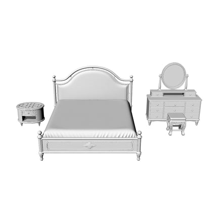 MRY-SFW LYTS549 3D Printed Mid-Century Vintage Bedroom Furniture Set, Unpainted White Resin, Miniature Dollhouse Diorama Accessories