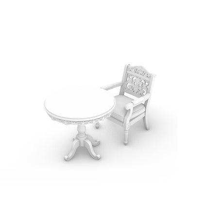 MRY-SFW LYTS632 3D Printed Retro American Cafe Table & Chair Set, Unpainted White Model, Miniature Scene Ornaments