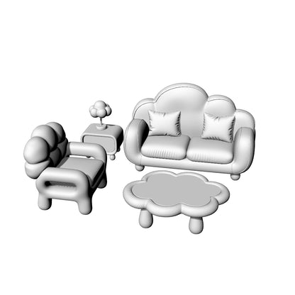 MRY-SFW LYTS646 3D Printed Cute Cloud Themed Living Room Furniture Set, Unpainted White Model, Miniature Scene Ornaments