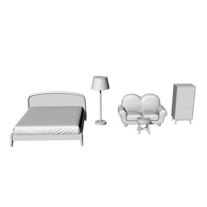 MRY-SFW LYTS557 3D Printed Nordic Wood Style Bedroom Furniture Set, Unpainted White Resin, Miniature Dollhouse Diorama Accessories