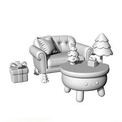 MRY-SFW LYTS648 3D Printed Christmas Themed Mini Furniture Set, Unpainted White Model, Miniature Scene Ornaments
