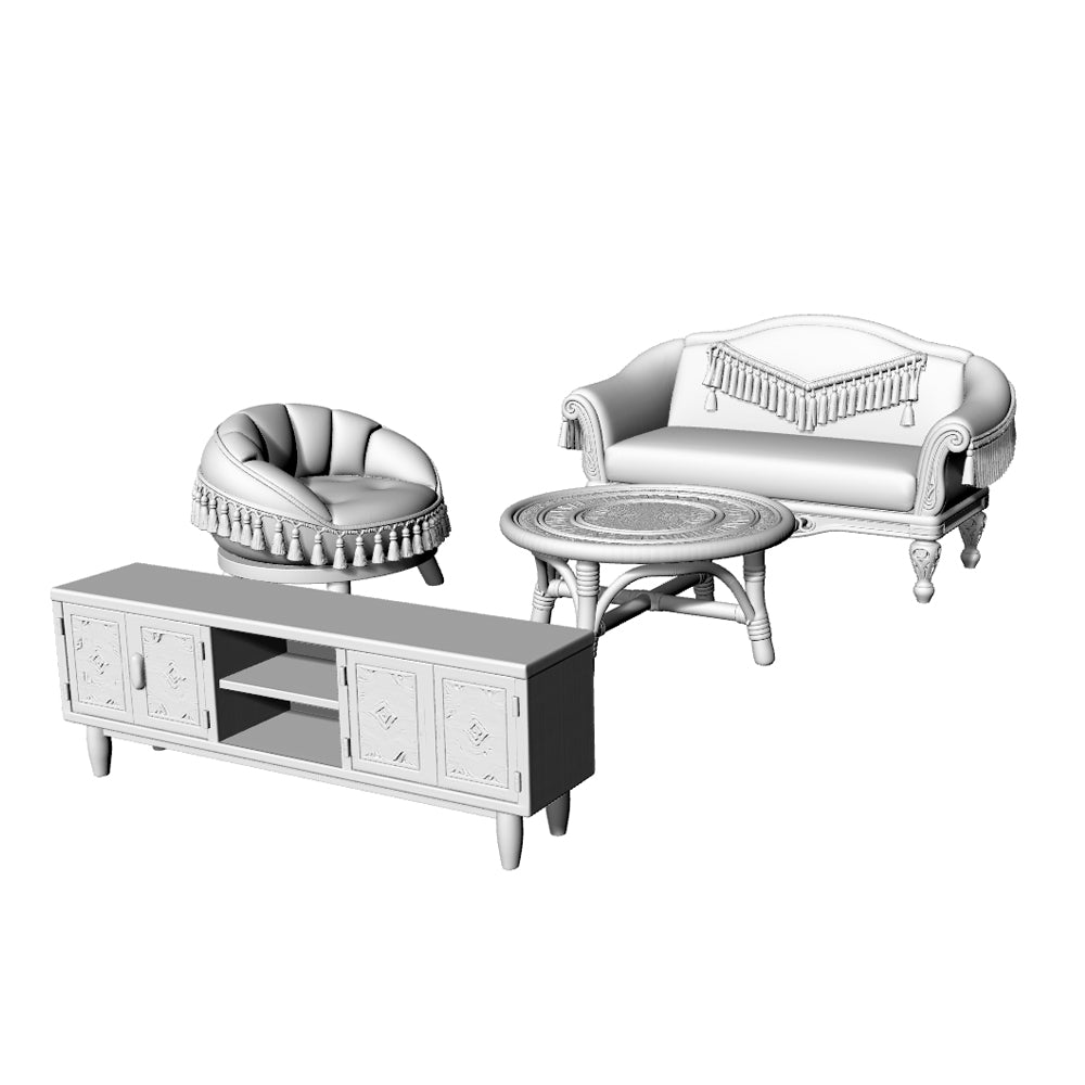 MRY-SFW LYTS576 3D Printed Unpainted Boho Living Room Set, Miniature Diorama Accessories