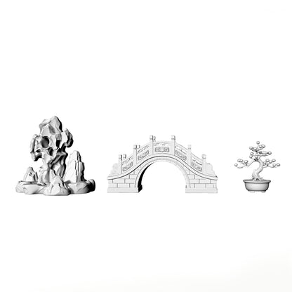 MRY-SFW LYTS537 3D Printed Chinese Garden Landscape Ornament Set, Unpainted White Resin, Miniature Diorama Scenery Accessories