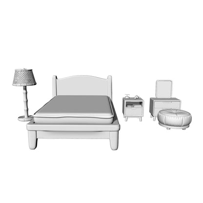 MRY-SFW LYTS547 3D Printed Japanese Style Minimalist Bedroom Furniture Set, Unpainted White Resin, Miniature Dollhouse Diorama Accessories