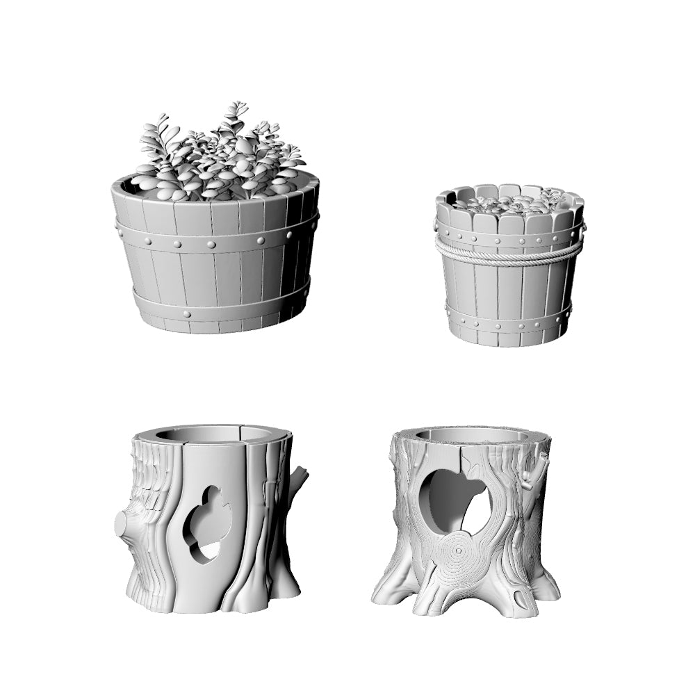 MRY-SFW LYTS611 3D Printed Unpainted White Resin, Rustic Planter Set, Miniature Landscape Diorama Accessories