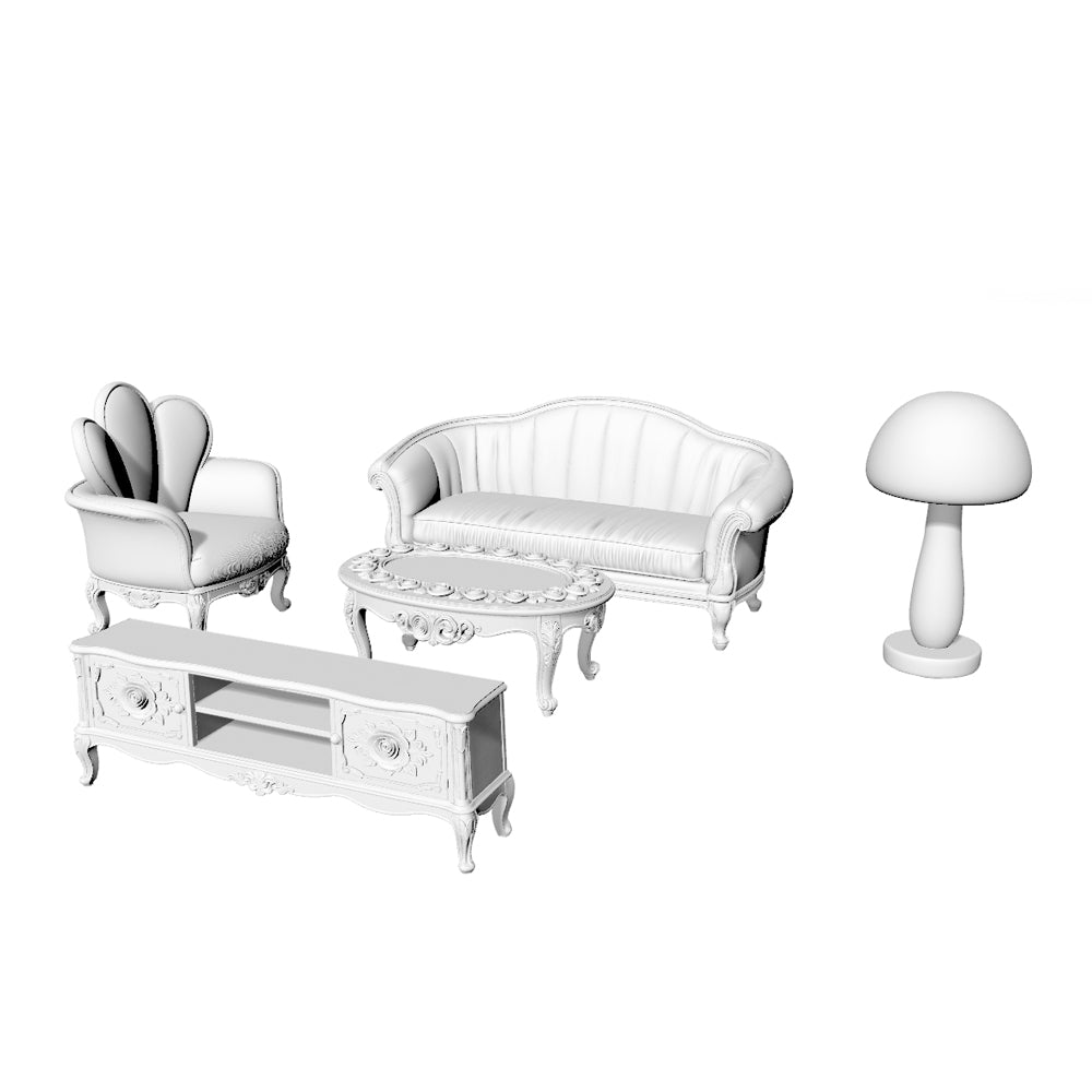 MRY-SFW LYTS560 3D Printed French Cream Style Living Room Furniture Set, Unpainted White Resin, Miniature Dollhouse Diorama Accessories