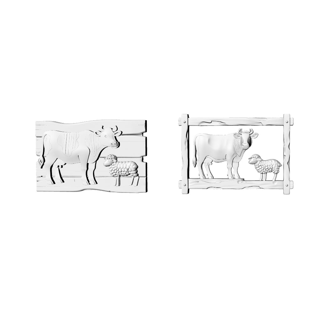 MRY-SFW LYTS596 3D Printed Unpainted White Resin Miniature Farm Cow & Sheep Wood Carving Wall Sign for Dollhouse Diorama