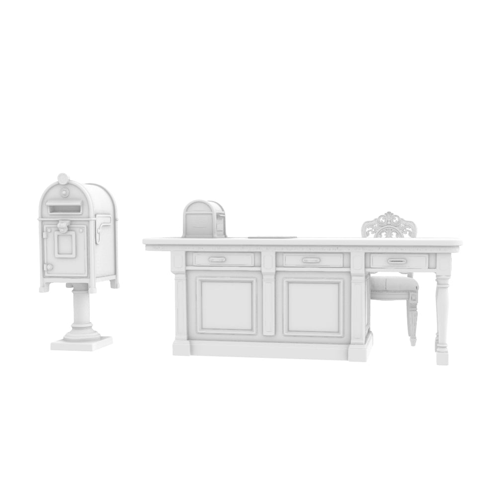 MRY-SFW LYTS628 3D Printed Retro American Post Office Furniture Set, Unpainted White Model, Miniature Scene Ornaments