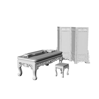 MRY-SFW LYTS523 3D Printed Chinese Antique Furniture Set, Unpainted White Resin, Miniature Diorama Screen Table & Chair Accessories