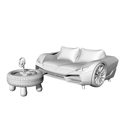 MRY-SFW LYTS651 3D Printed Sports Car Themed Furniture Set, Unpainted White Model, Miniature Scene Ornaments