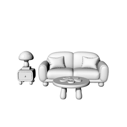 MRY-SFW LYTS644 3D Printed Cute Mushroom Style Living Room Furniture Set, Unpainted White Model, Miniature Scene Ornaments