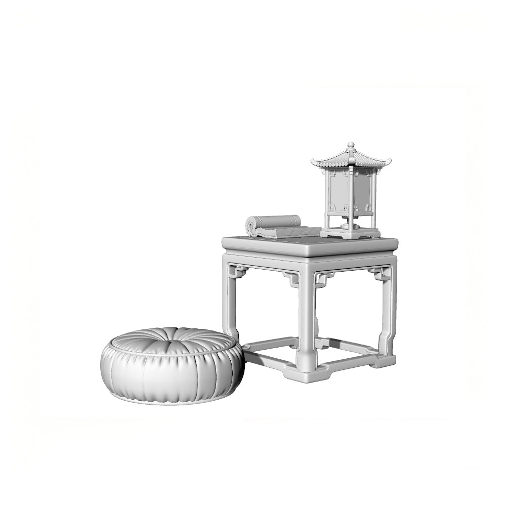 MRY-SFW LYTS531 3D Printed Chinese Zen Buddhist Altar Ornament Set, Unpainted White Resin, Miniature Dollhouse Diorama Accessories