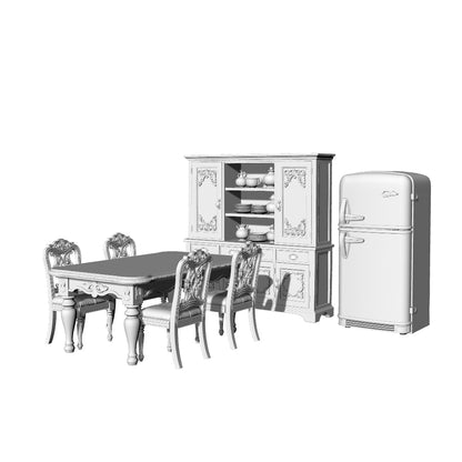 MRY-SFW LYTS627 3D Printed Retro American Dining Room Furniture Set, Unpainted White Model, Miniature Kitchen Scene Ornaments