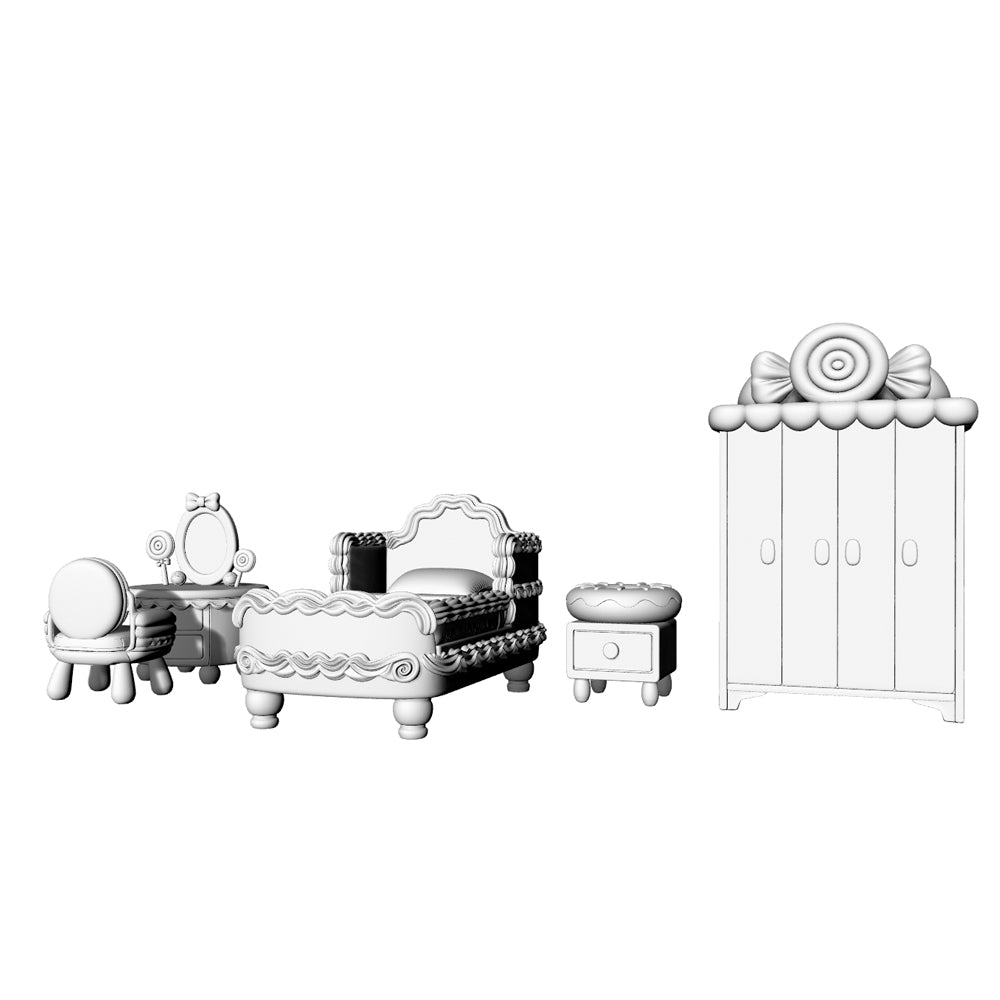 MRY-SFW LYTS654 Unpainted 3D Printed Candy Style Furniture Set, Dollhouse Decor