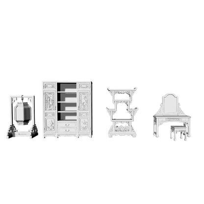 MRY-SFW LYTS535 3D Printed Chinese Classical Furniture Set, Unpainted White Resin, Miniature Dollhouse Diorama Accessories