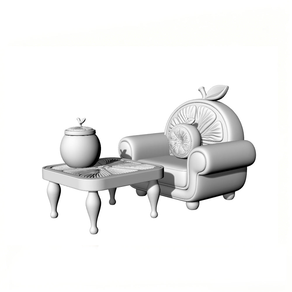 MRY-SFW LYTS539 3D Printed Creative Orange-Themed Furniture Set, Unpainted White Resin, Miniature Dollhouse Accessories