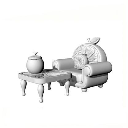 MRY-SFW LYTS539 3D Printed Creative Orange-Themed Furniture Set, Unpainted White Resin, Miniature Dollhouse Accessories