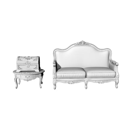 MRY-SFW LYTS622 3D Printed Unpainted White Resin, French Vintage Sofa & Side Table Set, Miniature Living Room Scene Ornaments