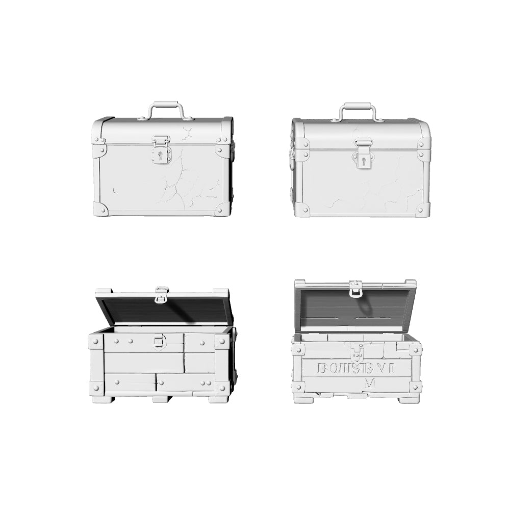 MRY-SFW LYTS615 3D Printed Unpainted White Resin, Vintage Treasure Chest Set, Miniature Scene Decorative Ornaments