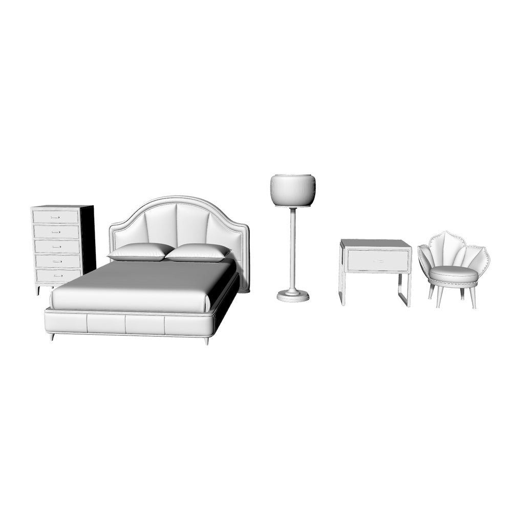 MRY-SFW LYTS551 3D Printed Luxe Style Bedroom Furniture Set, Unpainted White Resin, Miniature Dollhouse Diorama Accessories