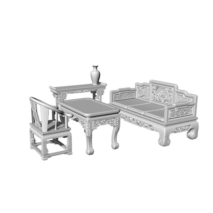 MRY-SFW LYTS525 3D Printed Chinese Classical Furniture Set, Unpainted White Resin, Miniature Diorama Dollhouse Accessories