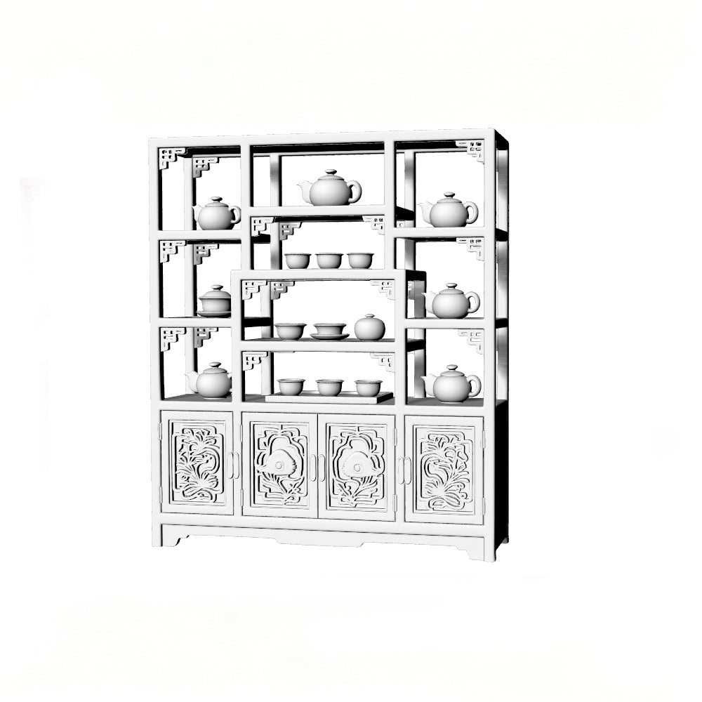 MRY-SFW LYTS526 3D Printed Chinese Tea Room Furniture Set, Unpainted White Resin, Miniature Dollhouse Diorama Accessories