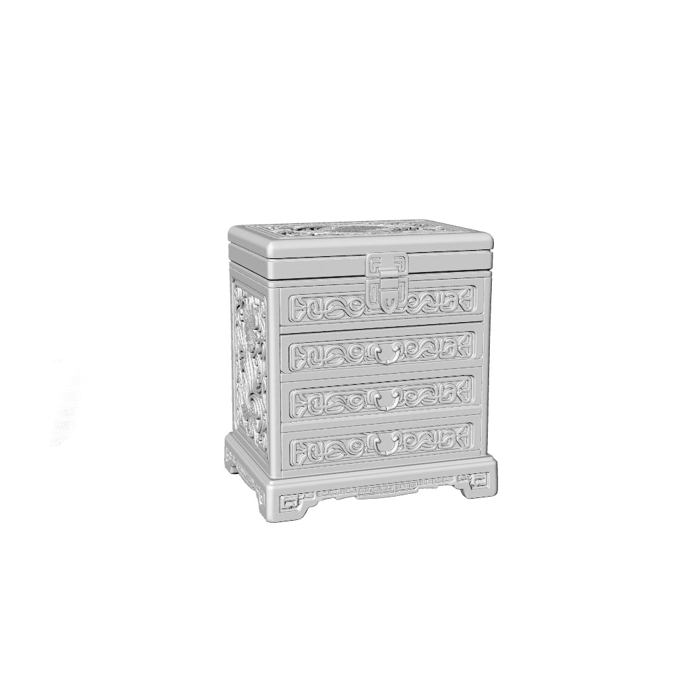 MRY-SFW LYTS522 3D Printed Chinese Classical Dressing Table Set, Unpainted White Resin, Miniature Ancient Architecture Dollhouse Diorama Accessories