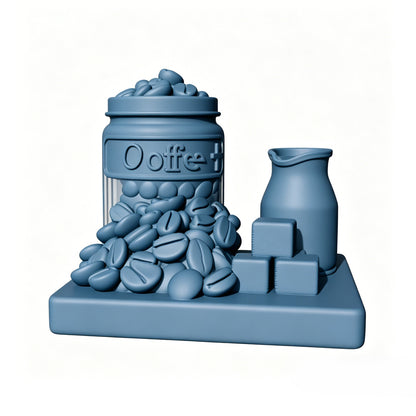 MRY-SFW LYTS506 3D Printed Coffee Corner Scene Set, Coffee Bean Jar & Pitcher Miniature Diorama Accessories
