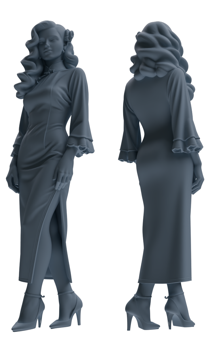 MRY-SFW LYTR856 Cheongsam Woman Figure Modern Model 3 pcs Miniature Car Diorama Figures Scene Props Accessories Resin