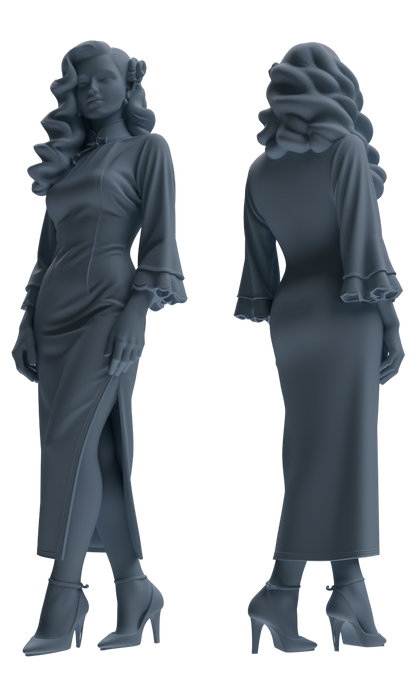 MRY-SFW LYTR856 Cheongsam Woman Figure Modern Model 3 pcs Miniature Car Diorama Figures Scene Props Accessories Resin