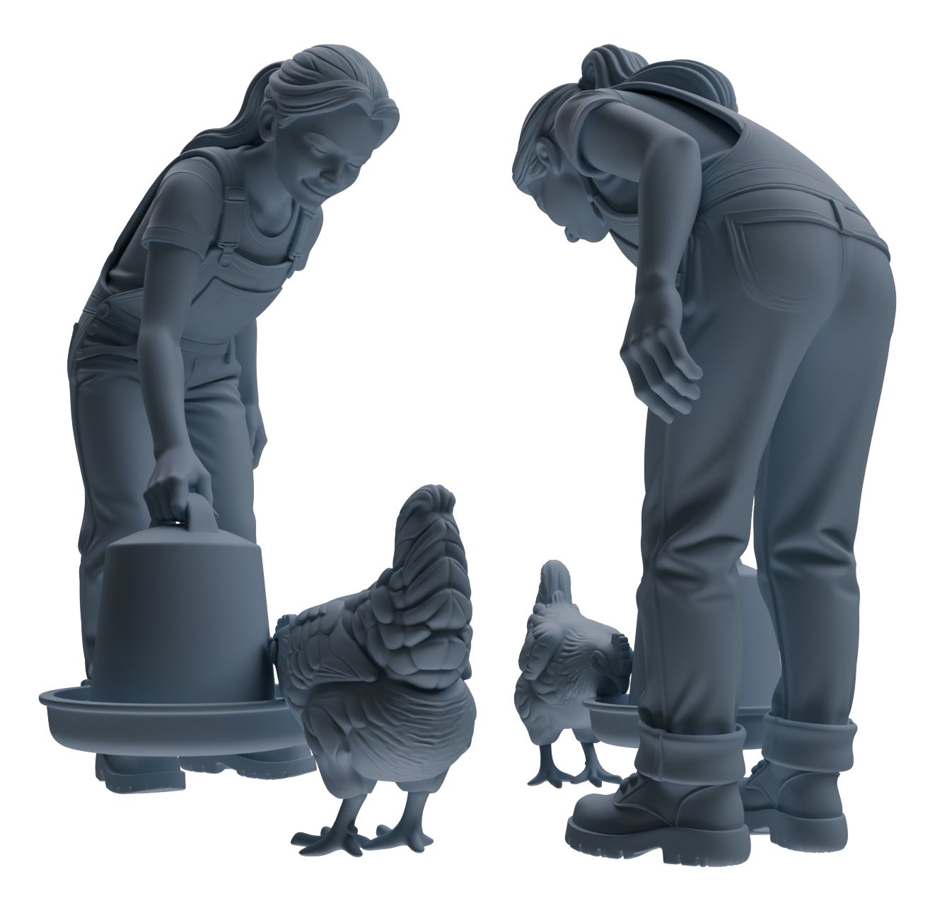 MRY-SFW LYTR915 Farm Worker with Poultry and Horse Modern Model 3 pcs