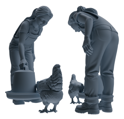 MRY-SFW LYTR915 Farm Worker with Poultry and Horse Modern Model 3 pcs