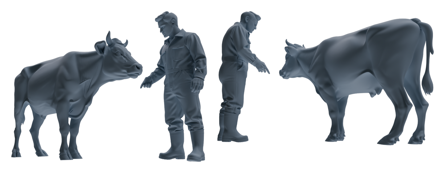 MRY-SFW LYTR914 Farm Worker with Cow Modern Model 3 pcs