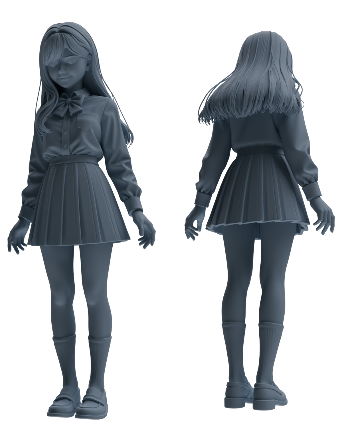 MRY-SFW LYTR849 Long Hair JK Uniform School Girl Figure Modern Model 4 pcs Miniature Car Diorama Figures Scene Props Accessories Resin