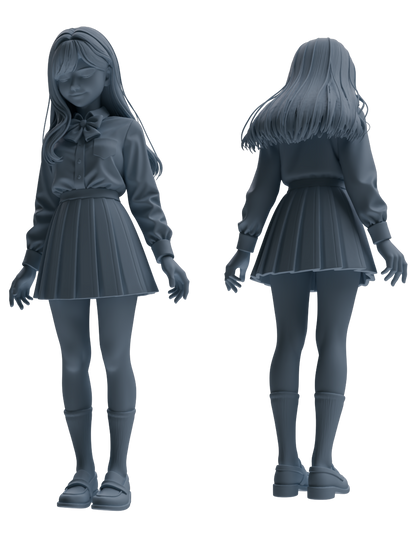 MRY-SFW LYTR849 Long Hair JK Uniform School Girl Figure Modern Model 4 pcs Miniature Car Diorama Figures Scene Props Accessories Resin