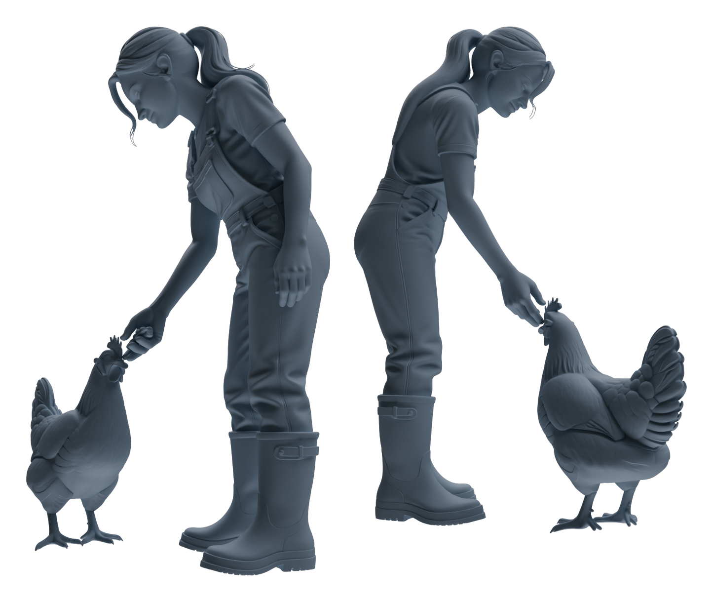 MRY-SFW LYTR915 Farm Worker with Poultry and Horse Modern Model 3 pcs