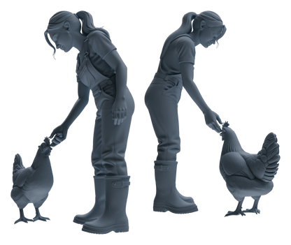 MRY-SFW LYTR915 Farm Worker with Poultry and Horse Modern Model 3 pcs