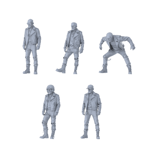 MRY-SFW LYTR612 Modern Biker Style Elderly Male Multi-Pose Five-Person Set Miniature Car Diorama Figures Scene Props Accessories Resin