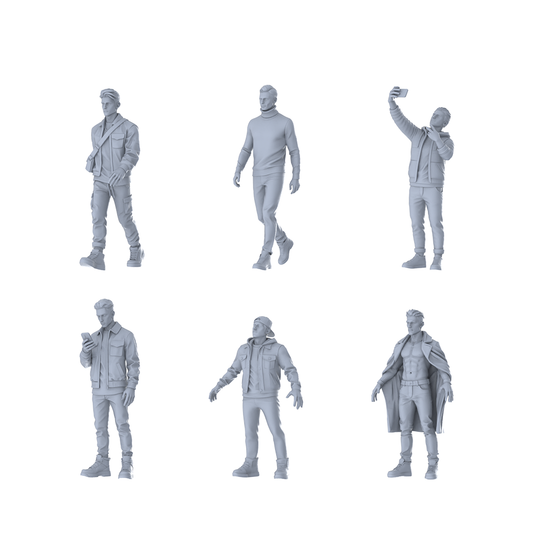 MRY-SFW LYTR606 Modern Urban Style Youth Male Multi-Pose Six-Person Set Miniature Car Diorama Figures Scene Props Accessories Resin