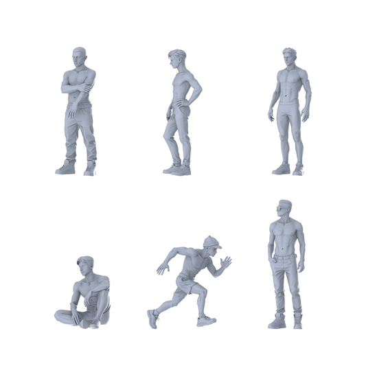 MRY-SFW LYTR610 Modern Fitness Style Muscular Youth Male Multi-Pose Six-Person Set Miniature Car Diorama Figures Scene Props Accessories Resin