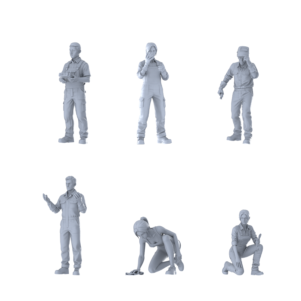 MRY-SFW LYTR590 Modern Comprehensive Maintenance Service Workers Pose Group of 6 Miniature Car Diorama Figures Scene Props Accessories Resin