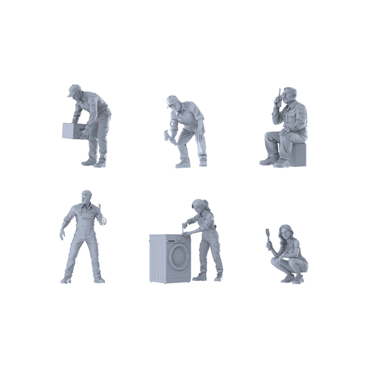 MRY-SFW LYTR580 Modern Maintenance Service Workers Pose Group of 6 Miniature Car Diorama Figures Scene Props Accessories Resin