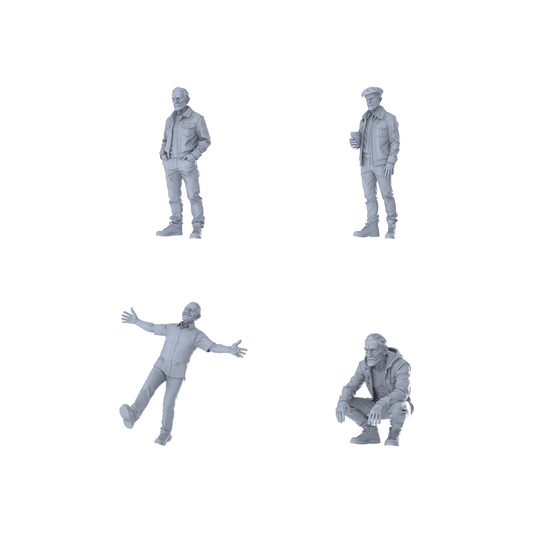 MRY-SFW LYTR604 Modern Casual Lifestyle Style Elderly Male Multi-Pose Four-Person Set Miniature Car Diorama Figures Scene Props Accessories Resin