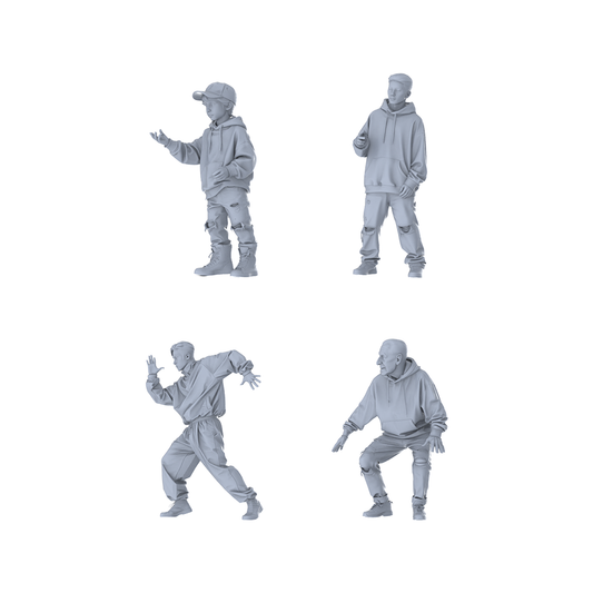 MRY-SFW LYTR624 Modern Street Trend Style Multi-Age Character Multi-Pose Four-Person Set Miniature Car Diorama Figures Scene Props Accessories Resin