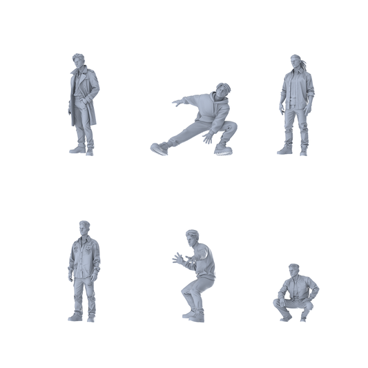 MRY-SFW LYTR614 Modern Multi-Style Youth Male Multi-Pose Six-Person Set Miniature Car Diorama Figures Scene Props Accessories Resin