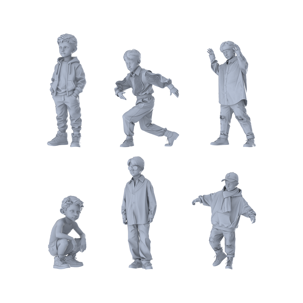 MRY-SFW LYTR625 Modern Trend Mix Style Children Multi-Pose Six-Person Set Miniature Car Diorama Figures Scene Props Accessories Resin