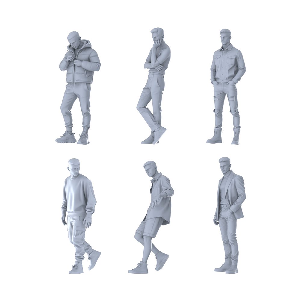 MRY-SFW LYTR619 Modern Urban Daily Style Youth Male Multi-Pose Six-Person Set Miniature Car Diorama Figures Scene Props Accessories Resin