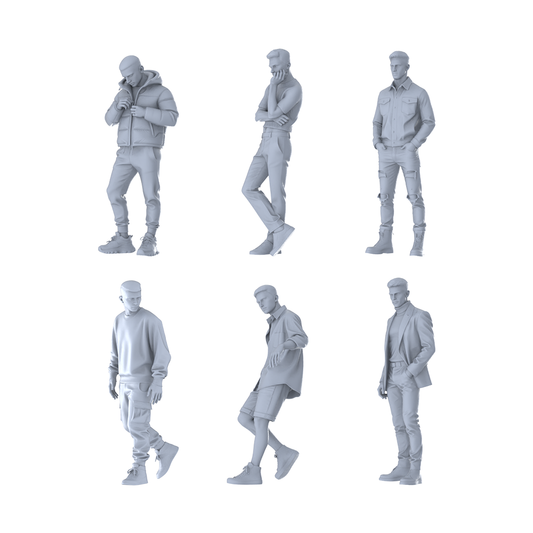 MRY-SFW LYTR619 Modern Urban Daily Style Youth Male Multi-Pose Six-Person Set Miniature Car Diorama Figures Scene Props Accessories Resin