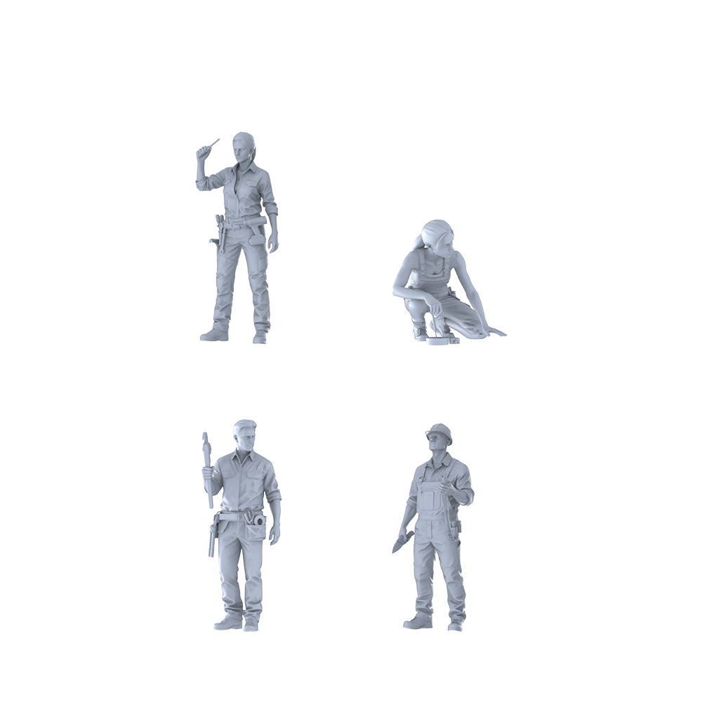 MRY-SFW LYTR589 Modern Electrical Plumbing Maintenance Workers Pose Group of 4 Miniature Car Diorama Figures Scene Props Accessories Resin