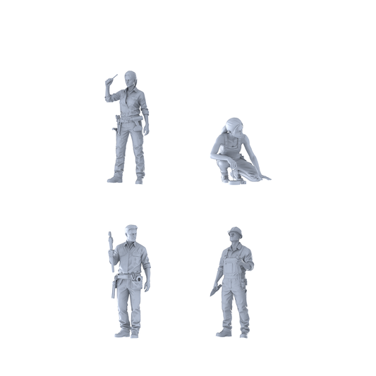 MRY-SFW LYTR589 Modern Electrical Plumbing Maintenance Workers Pose Group of 4 Miniature Car Diorama Figures Scene Props Accessories Resin